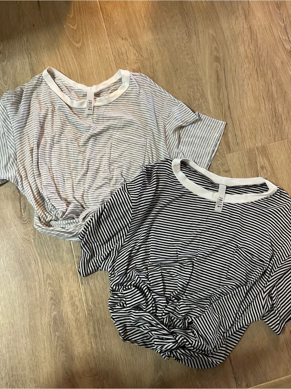Striped Knot Front Tee - Black/White & Light Gray/White